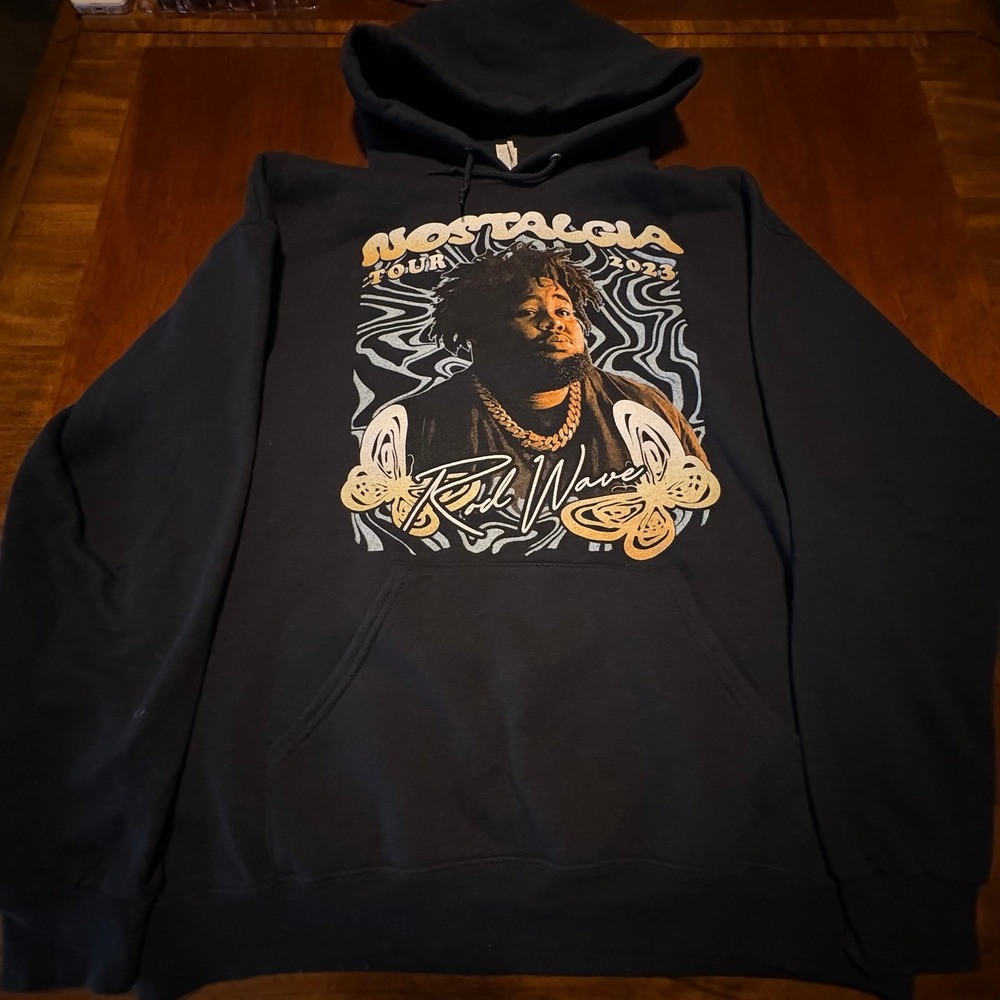 Rod Wave NOSTALGIA Tour 2023 Hoodie Size L Black Jerzees‎ Rap R&B Concert Merch